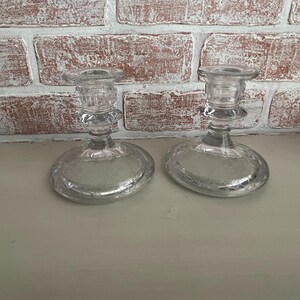 Vintage Fostoria Floral Etched Glass Chintz Pattern Pillar Candlestick Holders - Set of 2