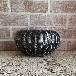 Vintage MCM Black & White Spatter Pottery Planter | Ribbed Bulb Console Bowl | 1960s Sculptural Ceramic Decor