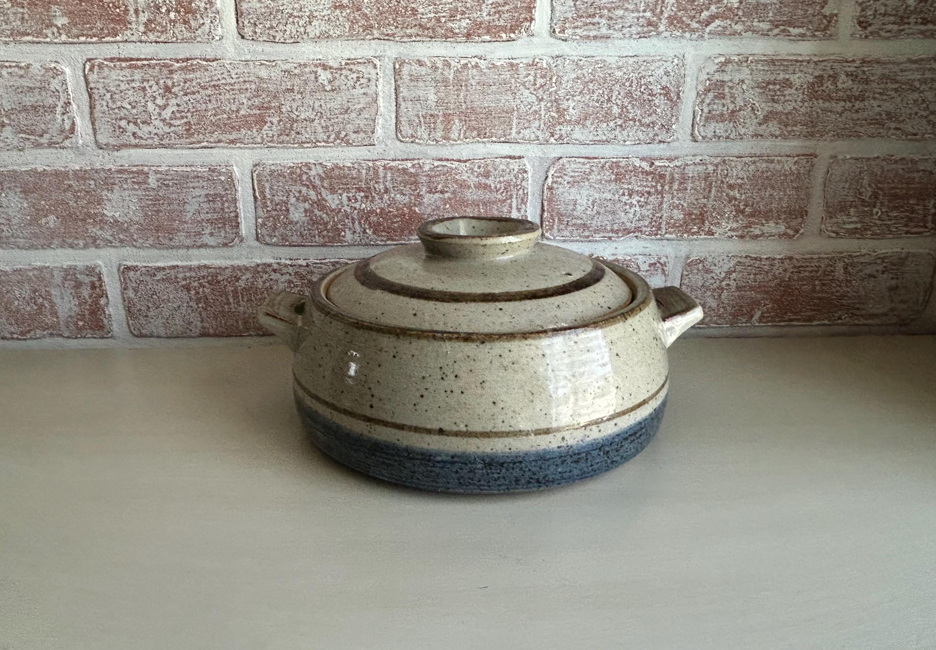 Vintage, 1970s-1980s, Otagiri Mariner Grey and Blue 1 Quart Stoneware Casserole Dish with Lid