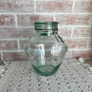 Vintage 1980&#39;s Green Tint Italian Hermetic Glass Jar