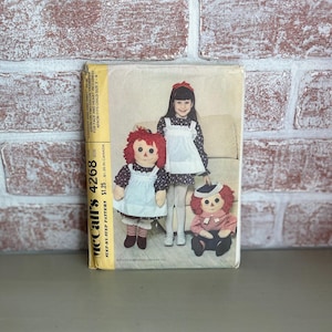Vintage 1974 McCall’s 4268 Raggedy Ann & Andy Doll Sewing Pattern | 36&quot; Dolls with Child’s Apron | Uncut Craft Pattern