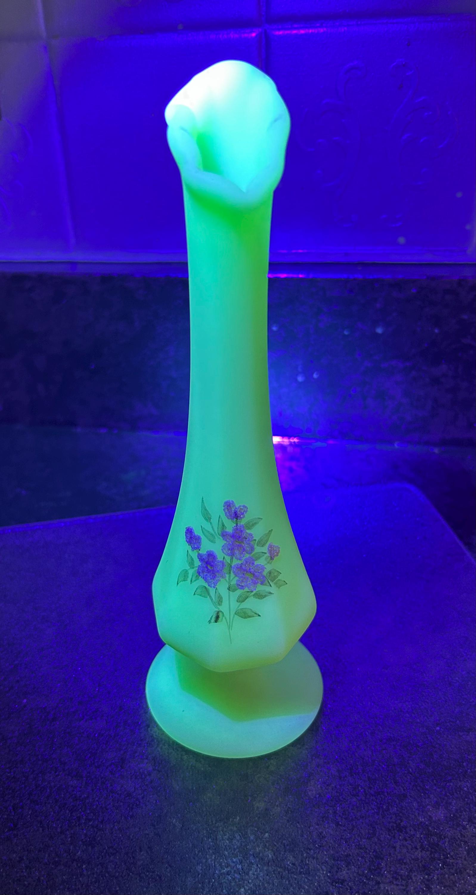 Vintage Fenton Custard Satin Glass Bud Vase | Hand Painted Nancy