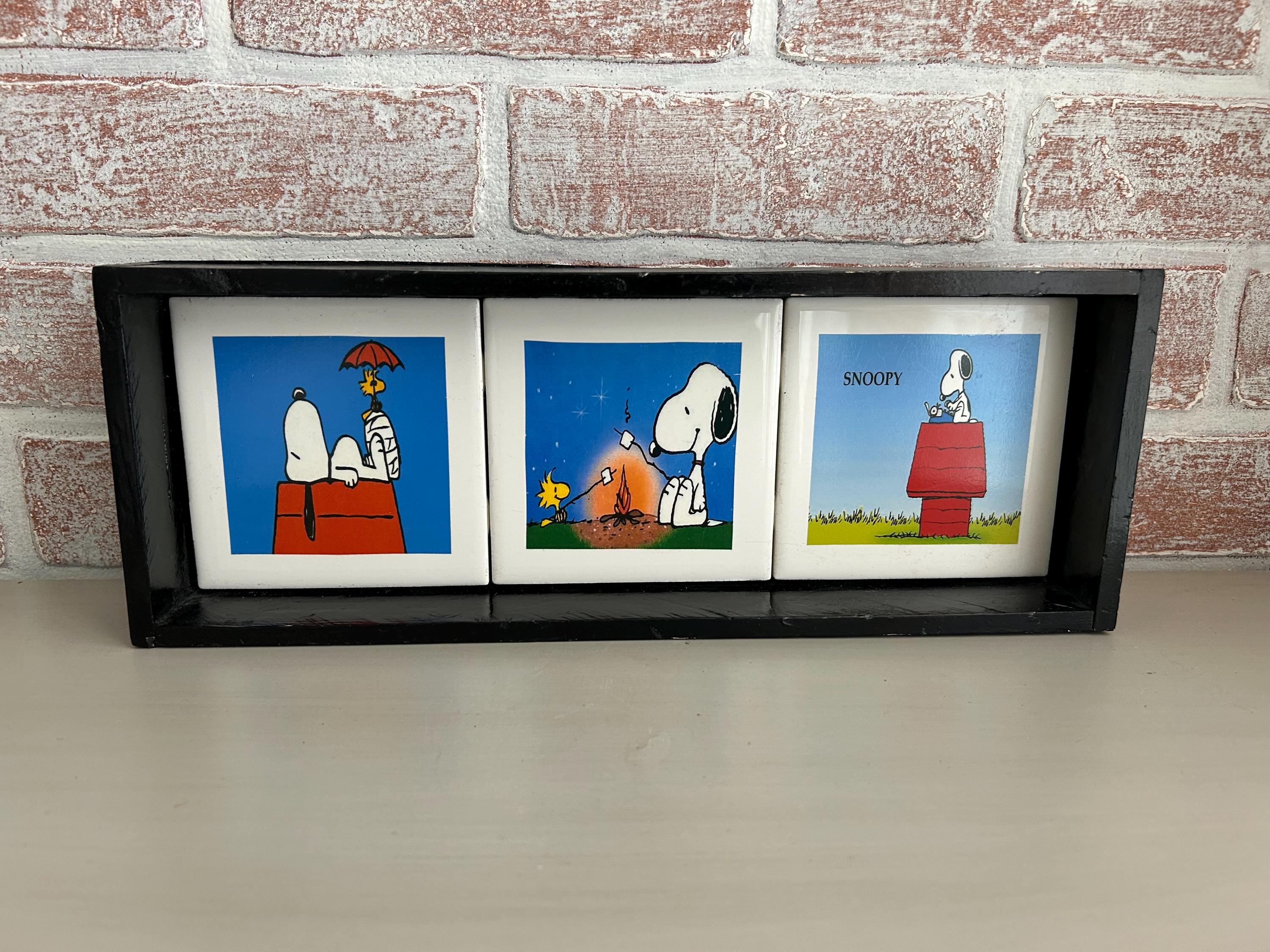 Vintage Snoopy Tile Wall Art – Handcrafted 3-tile Wood Frame