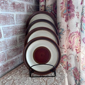 Vintage Denby England Stoneware Salad Plates Set of 5, Brown & Oatmeal Studio Pottery, Rustic English Dinnerware, 8 Inch Plates