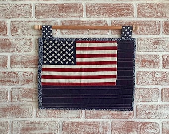 Handmade American Flag Quilted Wall Hanging – Patriotic Cotton Americana Decor