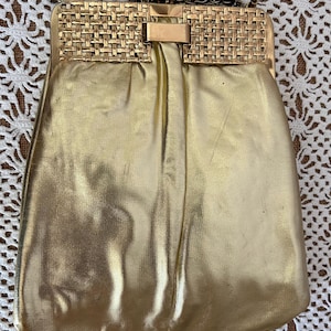 Cartera de noche vintage de lamé dorado de Mardane con correa de eslabones de cadena y monedero