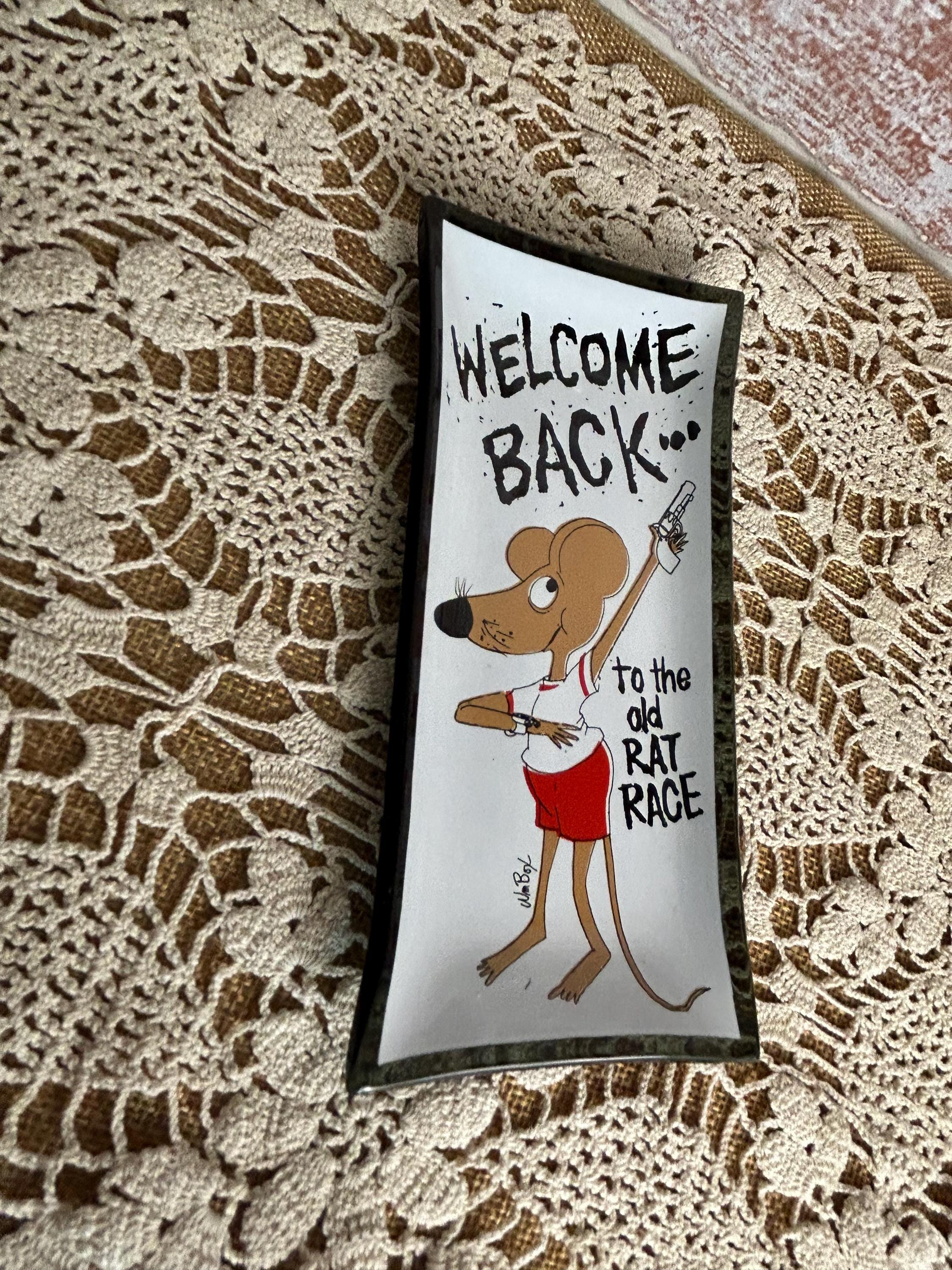 Vintage 1960s Houze Art Glass Trinket Tray • “welcome Back to the
