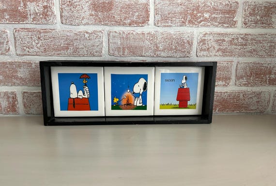 Vintage Snoopy Tile Wall Art – Handcrafted 3-tile Wood Frame