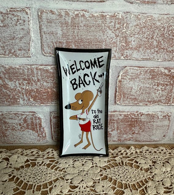 Vintage 1960s Houze Art Glass Trinket Tray • “welcome Back to the