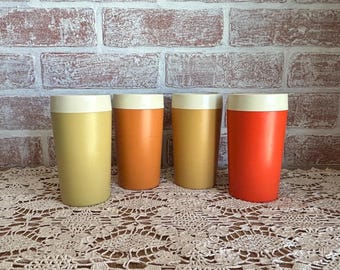 Vintage MCM Thermoware Plastic Tumblers Set of 4 | Retro 1970s Drinkware | Mid Century Kitchen Cups