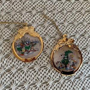 Vintage 1997 Warner Brothers 3D Gold Toned Christmas Ornaments by Gloria Duchlin Inc. - Set of 2