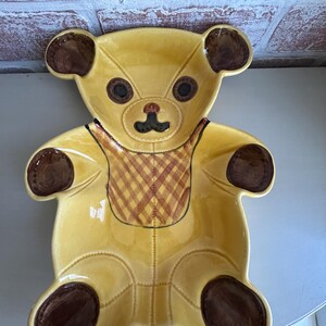 Vintage 1950s Teddy Bear Ceramic Serving Platter | N.S. Gustin Glazed Dish USA | Mid-Century Nursery Decor