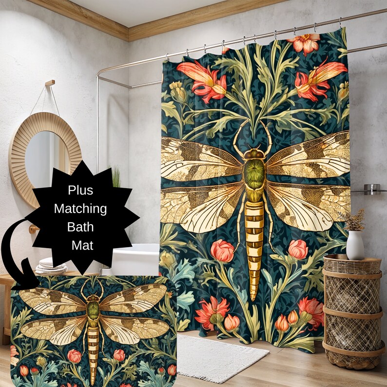 Goblincore Moth Bath Mats, Dark Cottagecore Bathroom Decor, William Morris Inspired, Dark ...