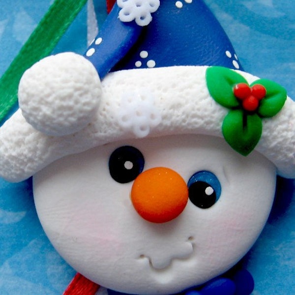 Holiday Tree Ornament Snowman Polymer Clay