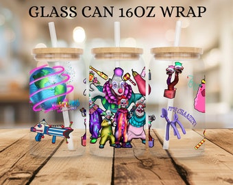 16 Unzen Glasdose Cup Wrap Digital PNG DOWNLOAD - Halloween Film, Horrorfilm, Space Clowns, Spooky Cup Wrap