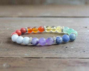 Chakra Energy Healing Bracelet: Rainbow Bead Spiritual Yoga Jewelry