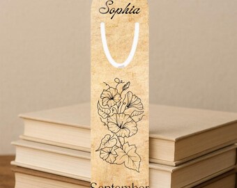 Personalized Name Bookmark| September Birth Month Flower | Metal Page Holder