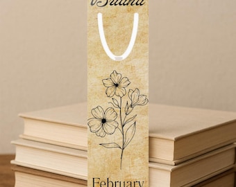 Personalized Name Bookmark | February Birth Month Flower | Metal Page Holder