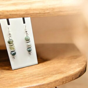 Moos Achat Ohrringe Baumeln Sterling Silber Grün Edelstein Ohrringe, handgemachte baumelnde Ohrringe für Frauen