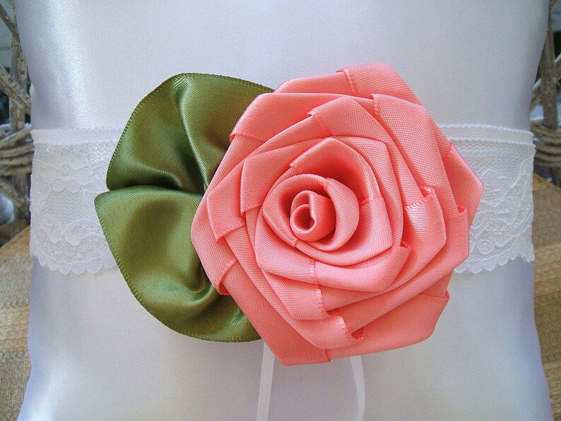 Choose White or Ivory Wedding Accessories Ring Bearer Pillow Handmade ROSE in Coral