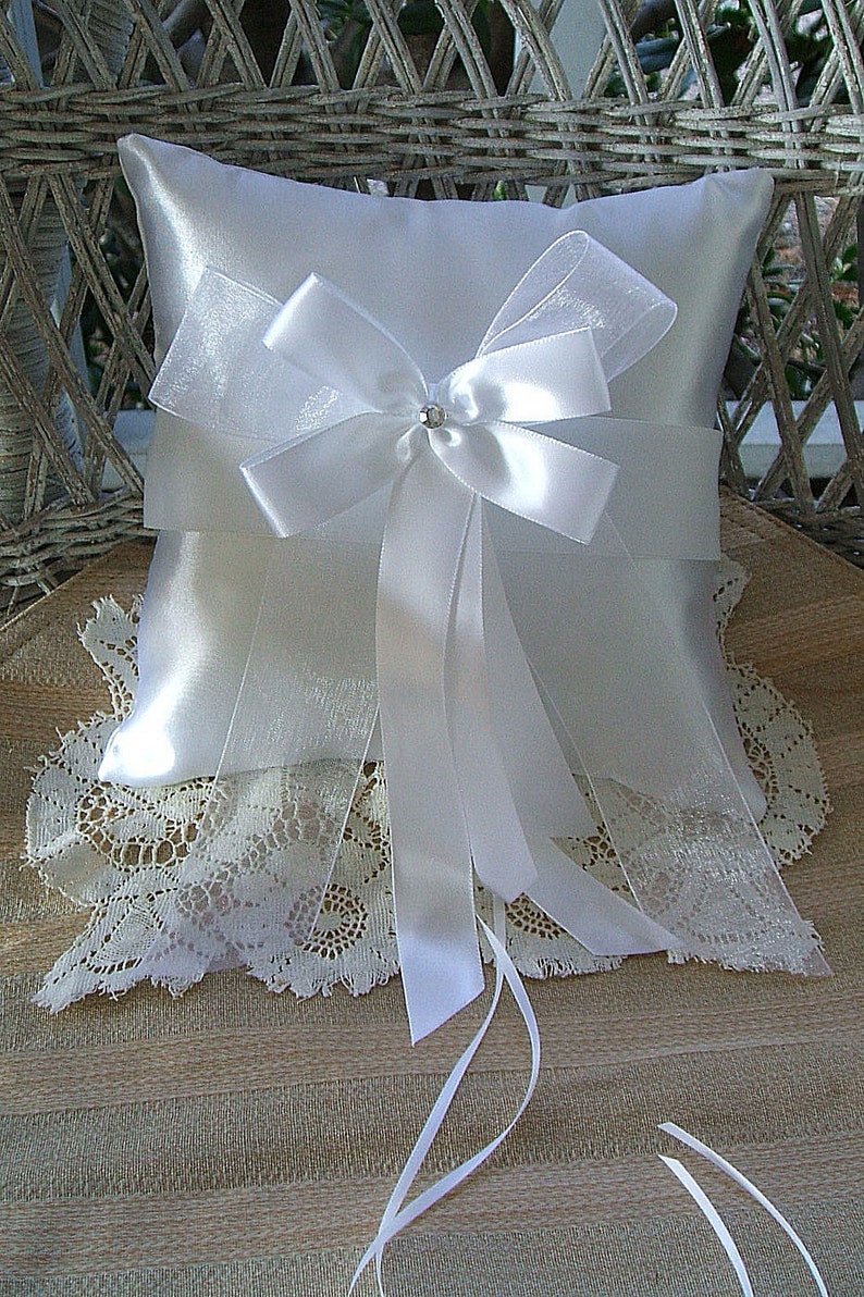 Wedding Ring Bearer Pillow in White Handmade RAPSODY