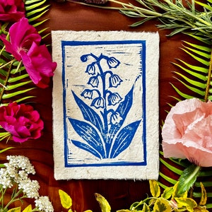 Impression linogravure muguet 5 x 7" - Art floral de naissance de mai