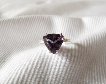 Trillion Amethyst Sterling Silver Ring