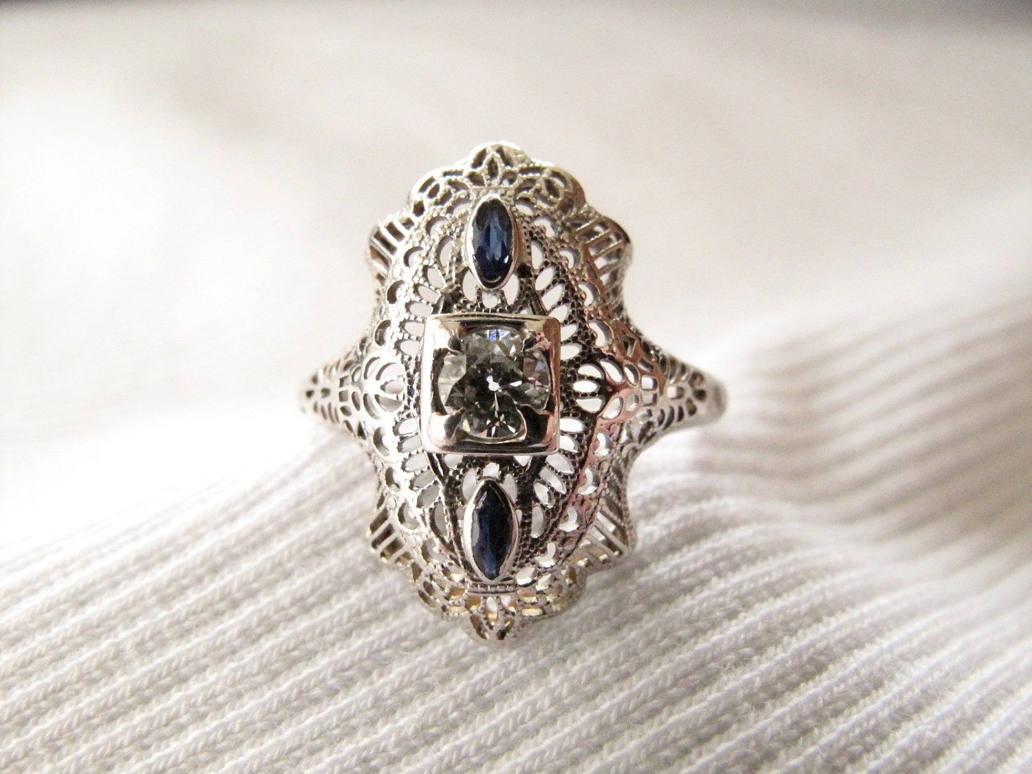 White Gold Art Deco Diamond Ring - Etsy