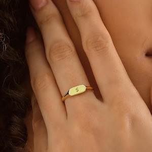 Gold Initial Signet Ring: Personalized Monogram, Dainty Minimalist Style