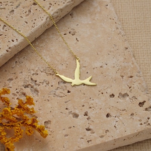 14K Gold Swallow Bird Necklace: Dainty Sterling Silver Choker