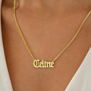 Curb Chain Name Necklace Custom Gold Name Pendant,Personalized Jewelry Gift,Thick Chain,Minimalist Gothic Name Necklace,Mother day Gift