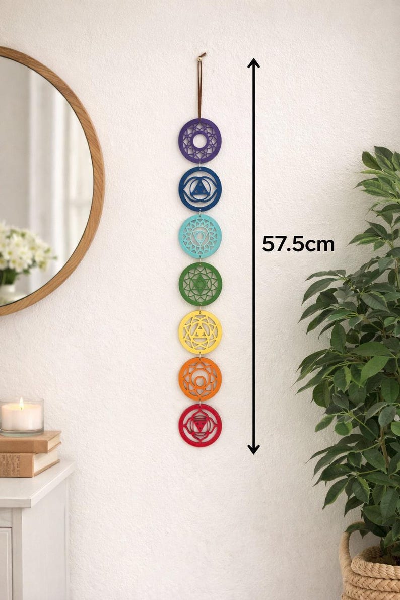 Chakra Wall Hanging Wooden Laser Cut Chakra Decor, Rainbow Energy Center Art, Yoga & Meditation Gift, Boho gift, Spiritual gift, Reiki decor image 1