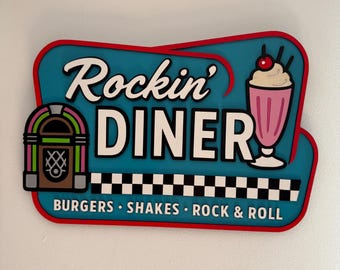Retro diner wall art sign, 1950’s Rock & Roll diner kitchen sign, vintage diner, jukebox, retro cafe sign