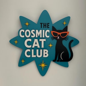 Atomic cat wall art, atomic cat home decor, atomic cat art, retro home decor, mid century modern art, wall art, atomic cat lounge, cosmic