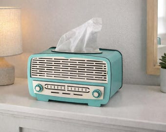 Retro vintage tissue box cover, retro gifts, vintage radio, fun tissue box holder, old radio, wooden tissue box decorative