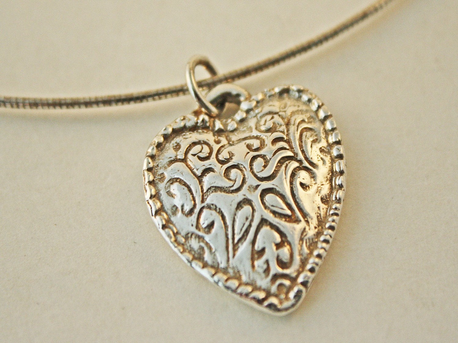 Silver Embossed Heart Pendant