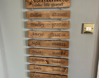 Personalized Wood Sign, Names & Birthdates, Grandparent Gift