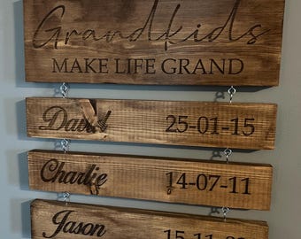Personalized Wood Sign, Names & Birthdates, Grandparent Gift