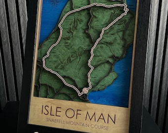 Snaefell Mountain Course Wooden Map | Isle of Man Road Racing Art | Motorsport Decor