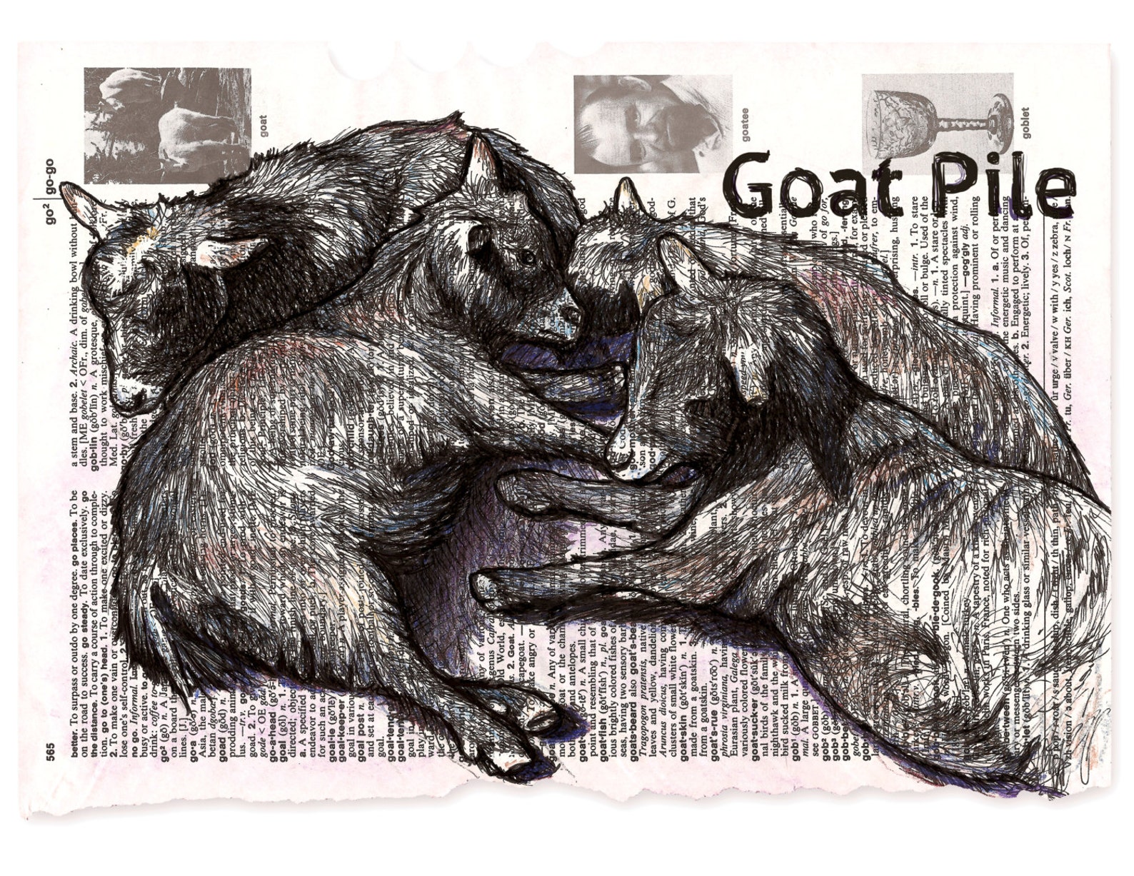 Print Baby Goats Dictionary Page Print of Hand Drawn Etsy