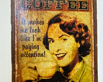 I Love Coffee Retro Fun Vintage Wooden Sign