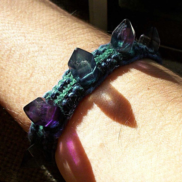 Crystal Geode Hemp Bracelet - Fluorite Gemstone Crystal Point Geode Hemp Jewelry - Fluorite Crystal Bracelet Gemstone Jewelry Spike Bracelet
