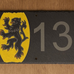Personalized house plaque – Lion of Flanders – Engraved slate – French craftsmanship – Street number