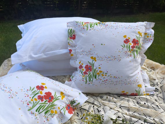 white floral sofa pillowcase square cotton ruffle vintage rustic style perfect gift free shipping