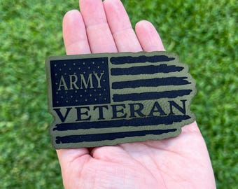 Veteran  flag laser engraved hat patch - hat patch - custom hat patch -  patch - veteran patch - military army patch - laser engraved patch