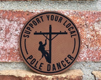 Lineman leather patch - lineman patch - lineman pole dancer patch - patches for men - leather patch