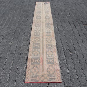 Vintage Turkish Runner Rug, 2x11ft Hallway Rug, Oushak Style, Long Floor Runner, Antique Decor Rug, Handmade Turkish Carpet, Neutral Tones