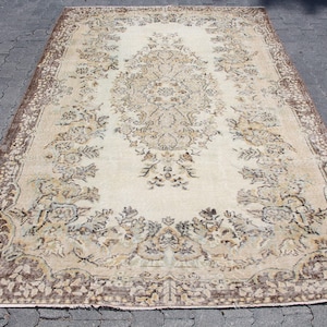 6x6 ft Rug, Turkish Rug, Vintage Brown Wool Patchwork Rug