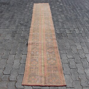 Vintage Turkish Runner Rug, 2x11ft, Pastel Colors, Elegant Geometric Pattern, Handwoven Traditional Design, Perfect Hallway Decor