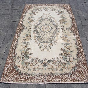 Turkish Rug, Vintage Rug, 4x7 ft Area Rug, Antique Oushak Rug, Rugs for Living Room, Beige Turkish Carpet, Decorative Wool Rug, Bedroom Rug